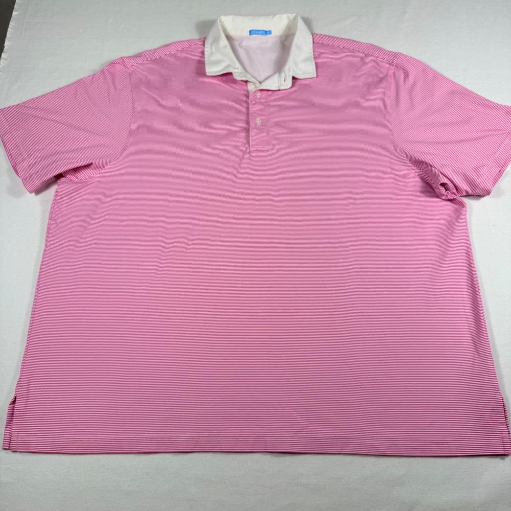 J.McLaughlin Polo Shirt XL Pink White‎ Micro-Stripe Performance Stretch Preppy